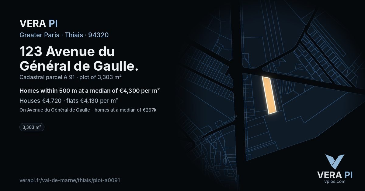 123 Avenue du Général de Gaulle, Thiais at night – the plot lit, the parcels around coloured by the prices near them