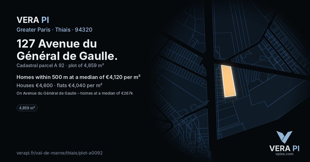 127 Avenue du Général de Gaulle, Thiais at night – the plot lit, the parcels around coloured by the prices near them