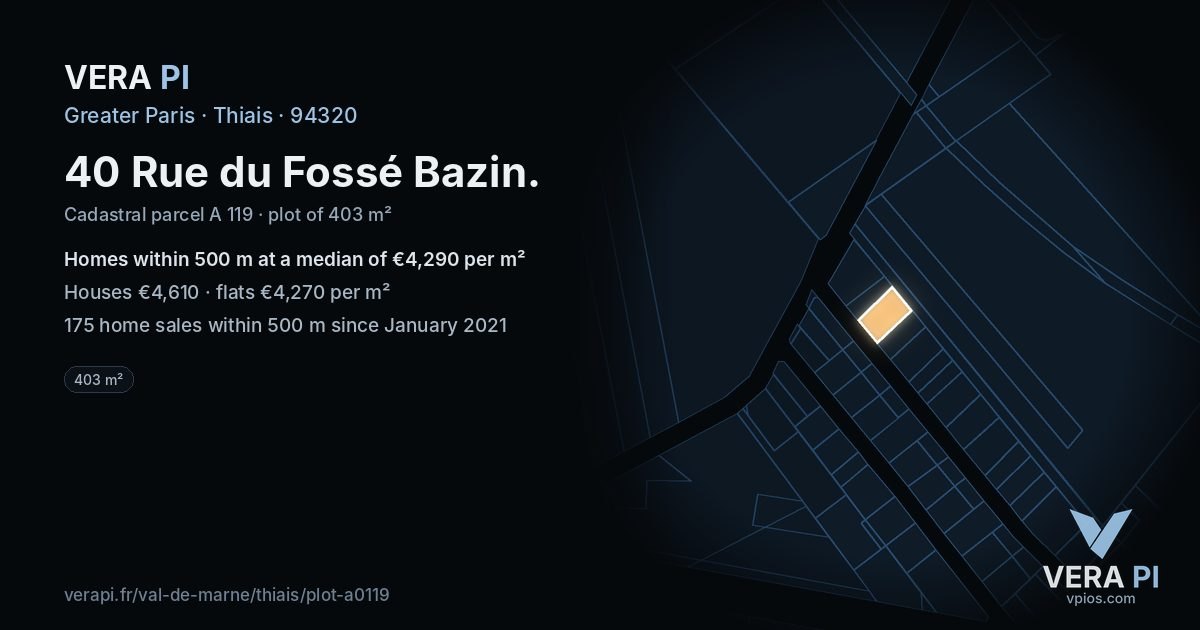 40 Rue du Fossé Bazin, Thiais at night – the plot lit, the parcels around coloured by the prices near them