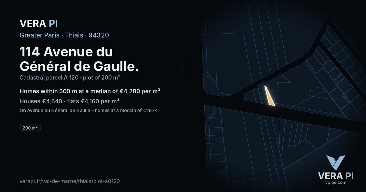 114 Avenue du Général de Gaulle, Thiais at night – the plot lit, the parcels around coloured by the prices near them