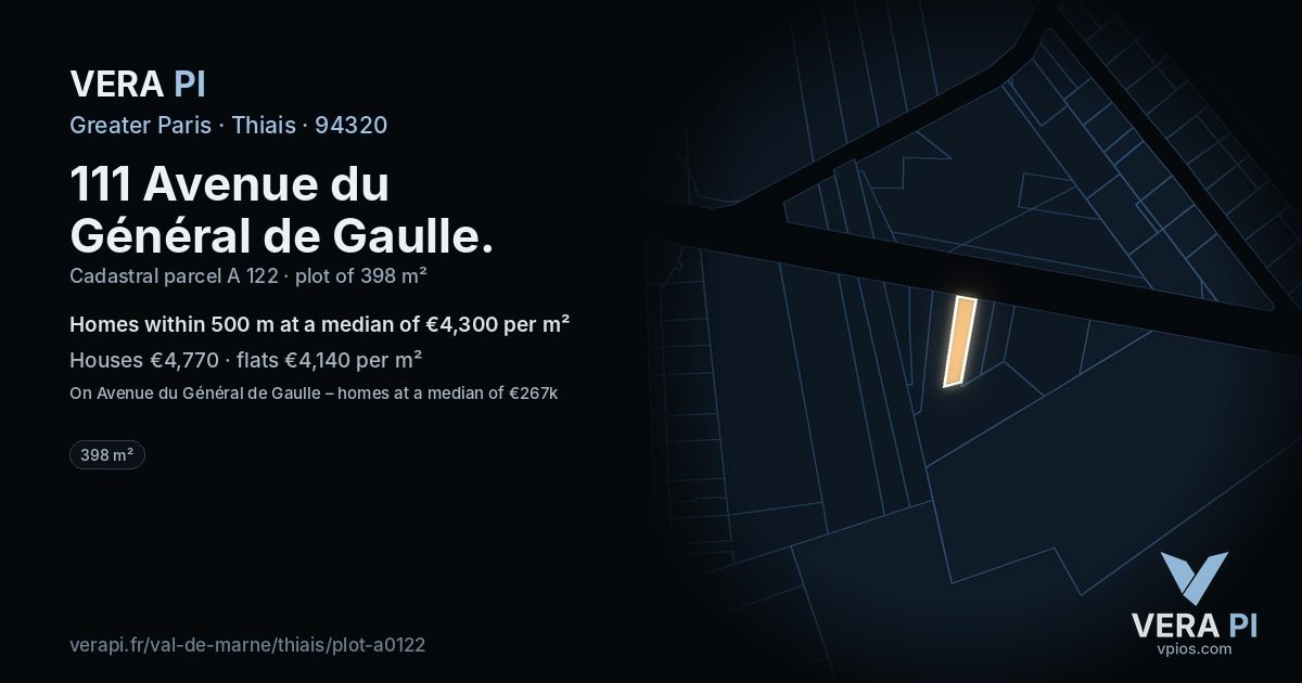 111 Avenue du Général de Gaulle, Thiais at night – the plot lit, the parcels around coloured by the prices near them