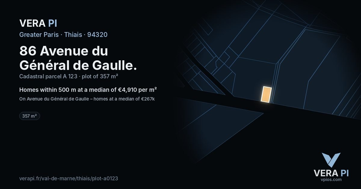 86 Avenue du Général de Gaulle, Thiais at night – the plot lit, the parcels around coloured by the prices near them