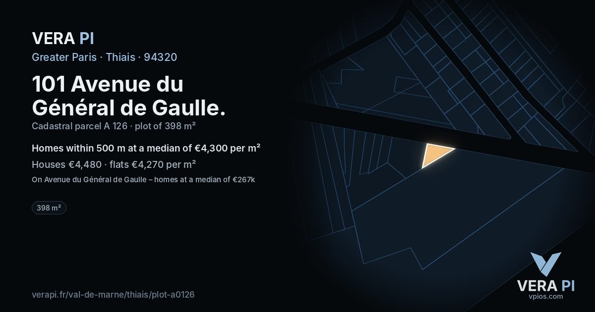 101 Avenue du Général de Gaulle, Thiais at night – the plot lit, the parcels around coloured by the prices near them