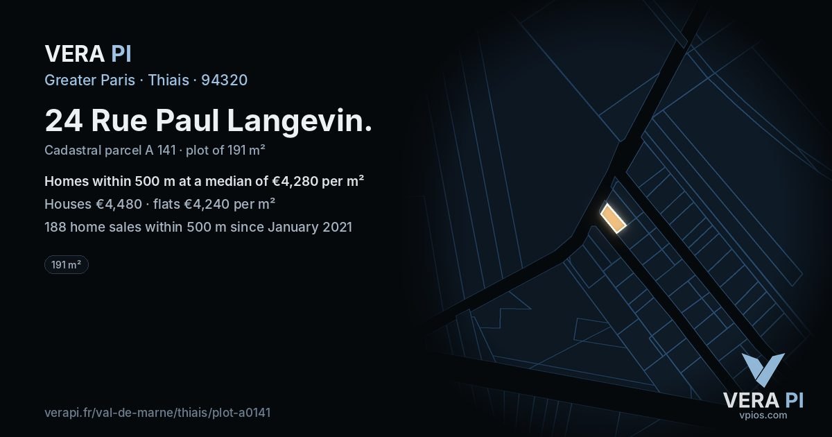 24 Rue Paul Langevin, Thiais at night – the plot lit, the parcels around coloured by the prices near them
