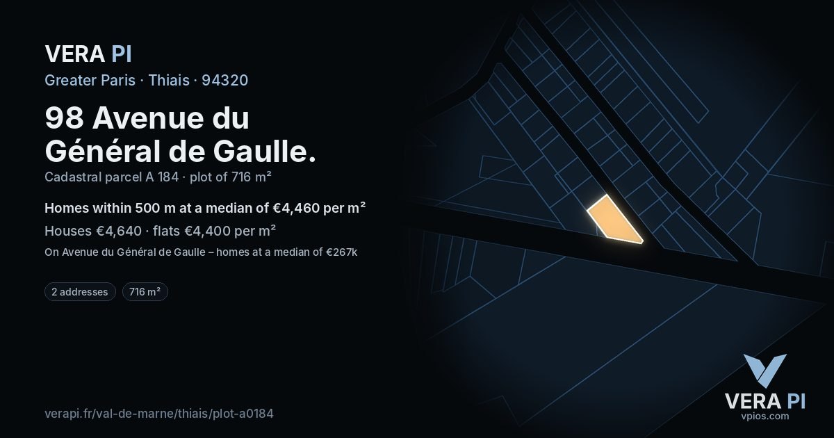 98 Avenue du Général de Gaulle, Thiais at night – the plot lit, the parcels around coloured by the prices near them