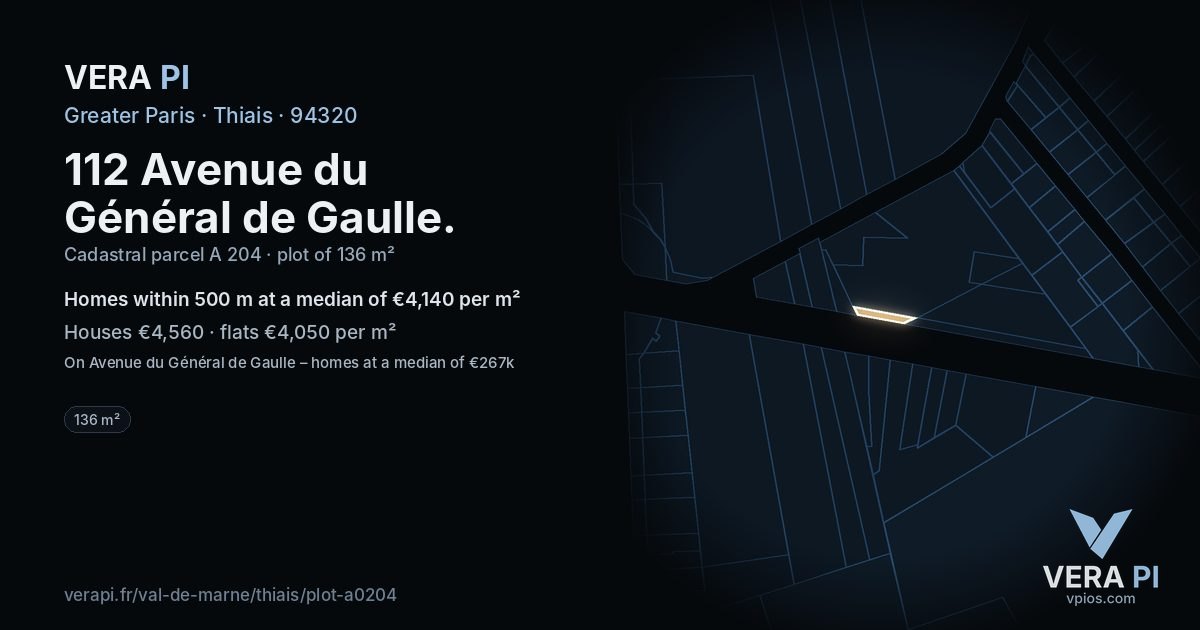 112 Avenue du Général de Gaulle, Thiais at night – the plot lit, the parcels around coloured by the prices near them