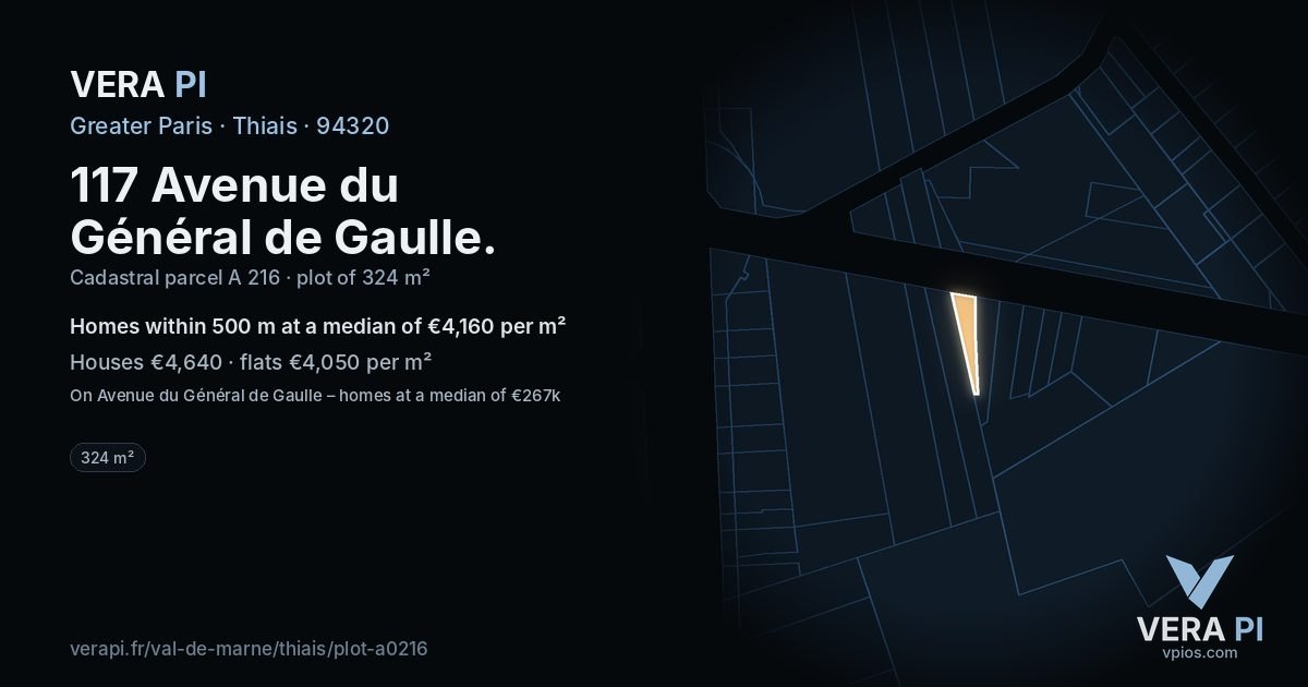 117 Avenue du Général de Gaulle, Thiais at night – the plot lit, the parcels around coloured by the prices near them