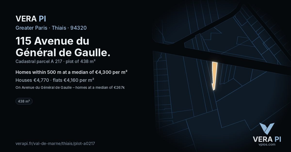 115 Avenue du Général de Gaulle, Thiais at night – the plot lit, the parcels around coloured by the prices near them