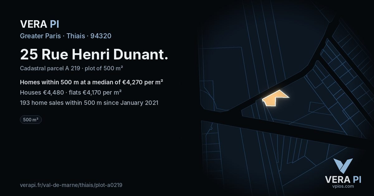 25 Rue Henri Dunant, Thiais at night – the plot lit, the parcels around coloured by the prices near them