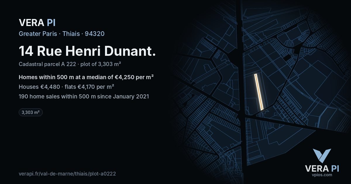 14 Rue Henri Dunant, Thiais at night – the plot lit, the parcels around coloured by the prices near them