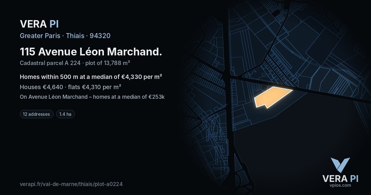 115 Avenue Léon Marchand, Thiais at night – the plot lit, the parcels around coloured by the prices near them