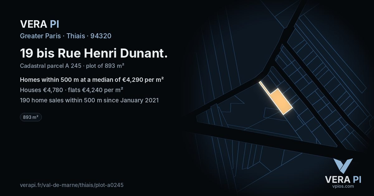 19 bis Rue Henri Dunant, Thiais at night – the plot lit, the parcels around coloured by the prices near them