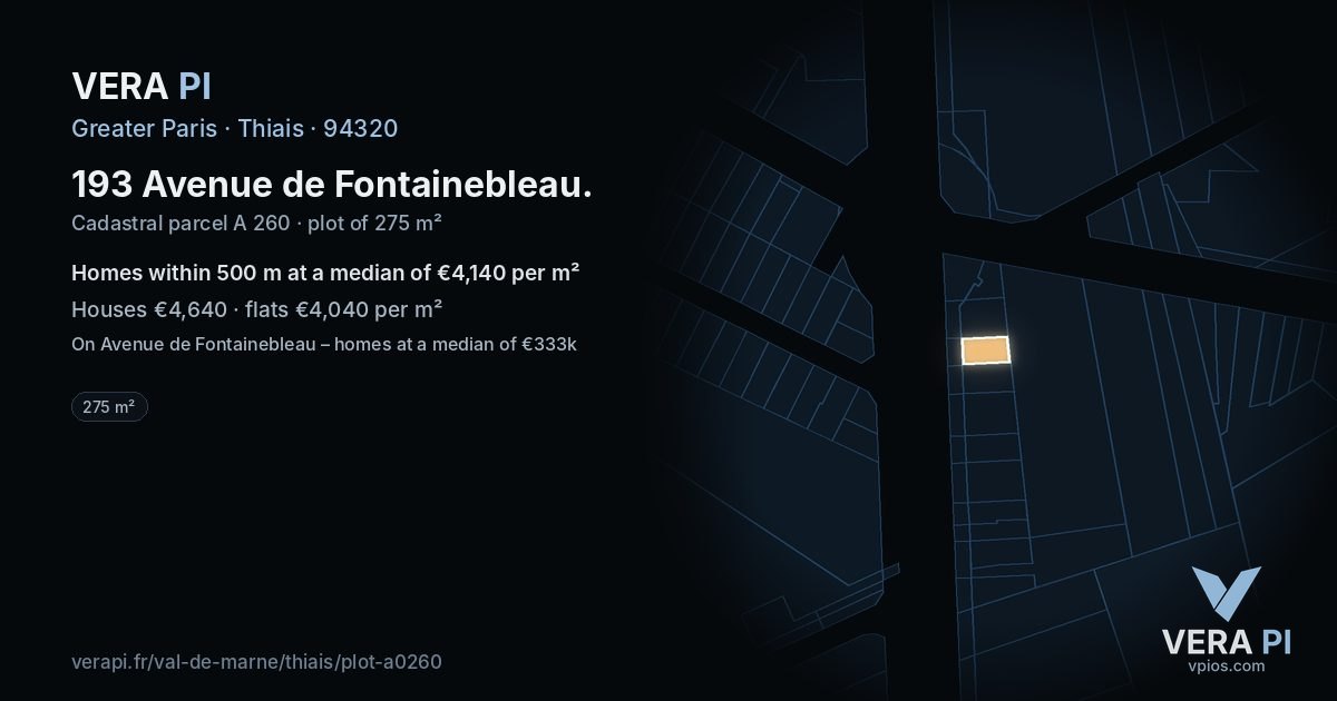 193 Avenue de Fontainebleau, Thiais at night – the plot lit, the parcels around coloured by the prices near them
