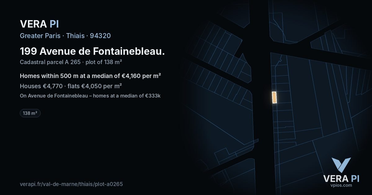 199 Avenue de Fontainebleau, Thiais at night – the plot lit, the parcels around coloured by the prices near them