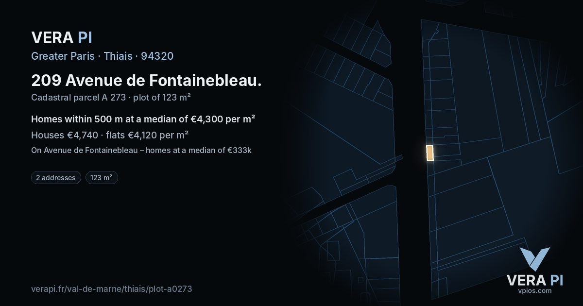 209 Avenue de Fontainebleau, Thiais at night – the plot lit, the parcels around coloured by the prices near them