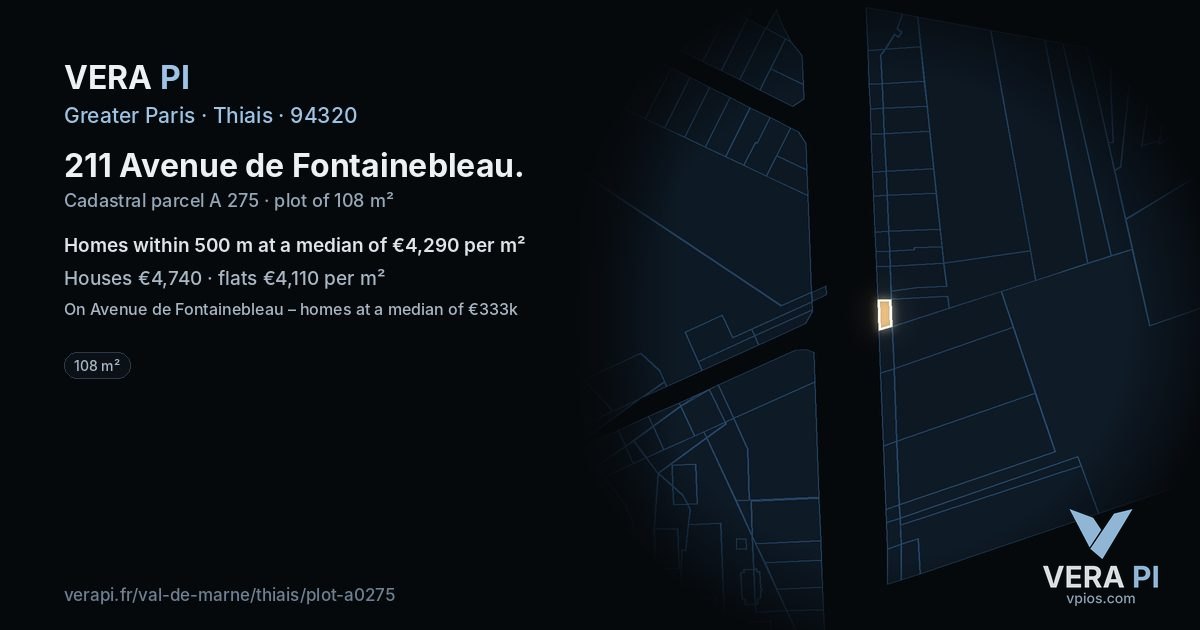 211 Avenue de Fontainebleau, Thiais at night – the plot lit, the parcels around coloured by the prices near them