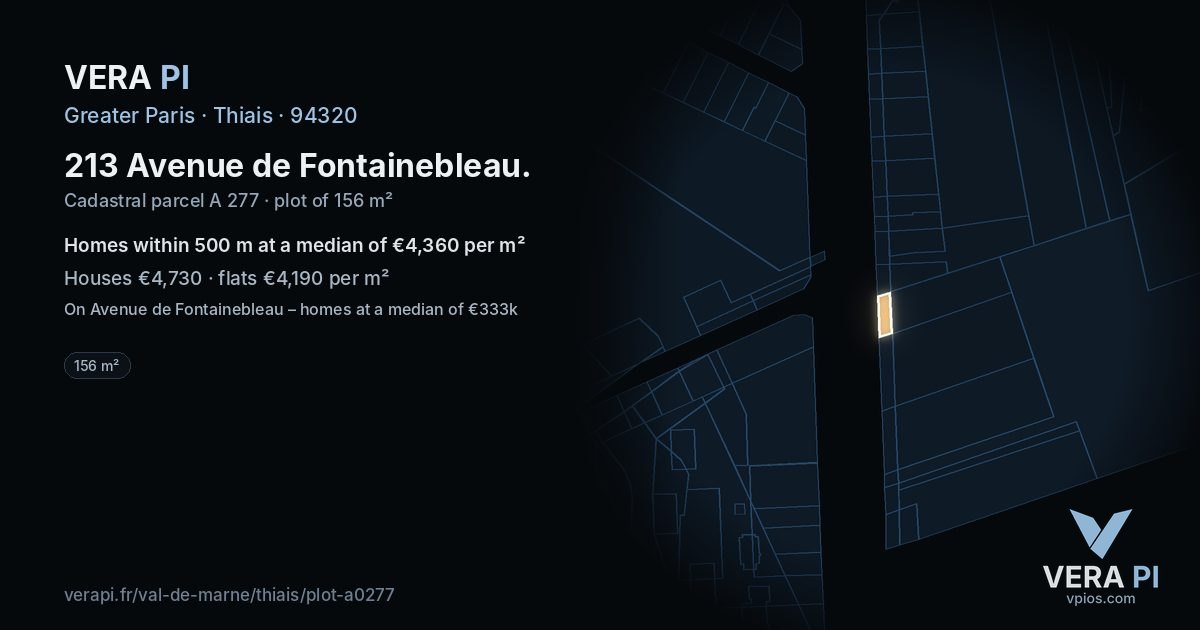 213 Avenue de Fontainebleau, Thiais at night – the plot lit, the parcels around coloured by the prices near them