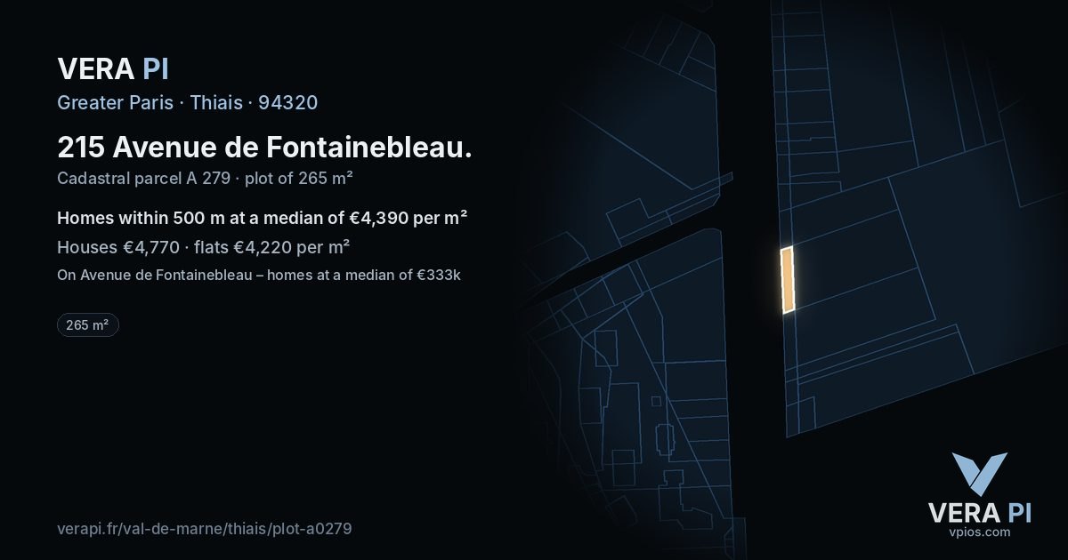 215 Avenue de Fontainebleau, Thiais at night – the plot lit, the parcels around coloured by the prices near them