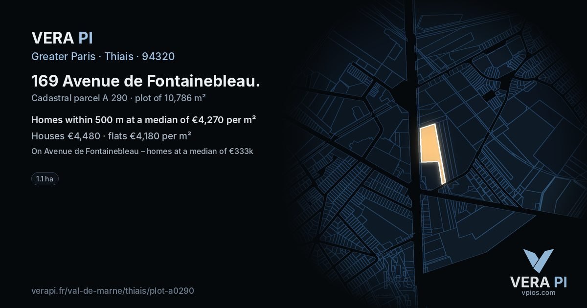 169 Avenue de Fontainebleau, Thiais at night – the plot lit, the parcels around coloured by the prices near them