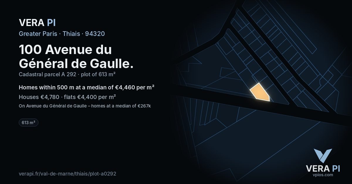 100 Avenue du Général de Gaulle, Thiais at night – the plot lit, the parcels around coloured by the prices near them