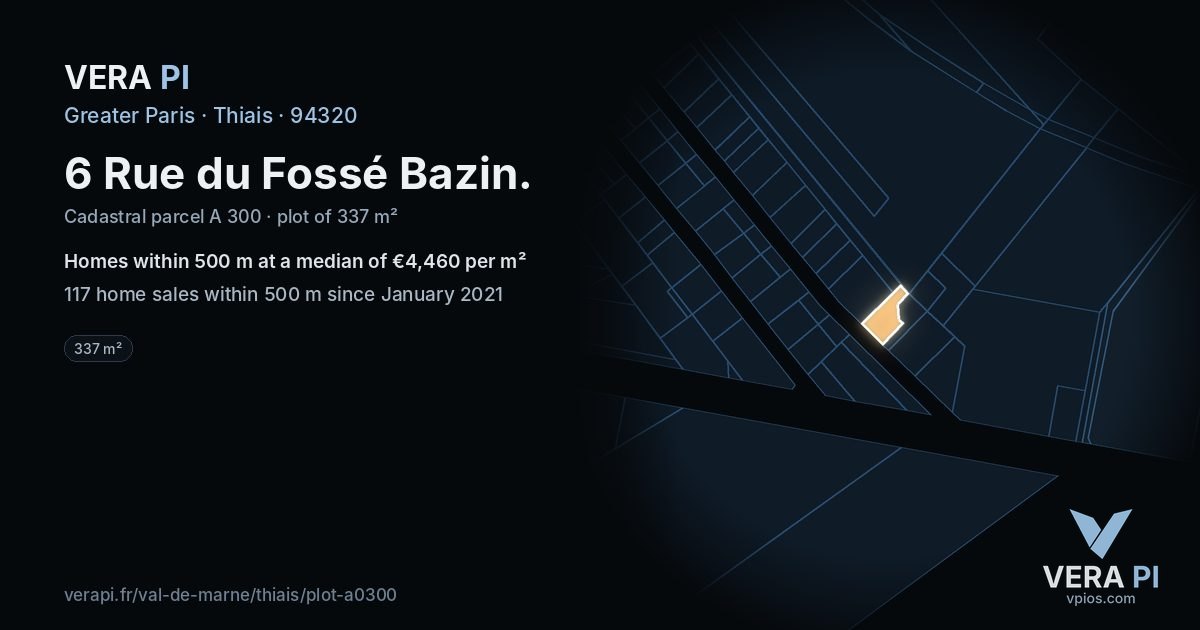 6 Rue du Fossé Bazin, Thiais at night – the plot lit, the parcels around coloured by the prices near them