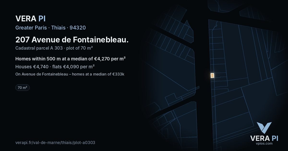 207 Avenue de Fontainebleau, Thiais at night – the plot lit, the parcels around coloured by the prices near them