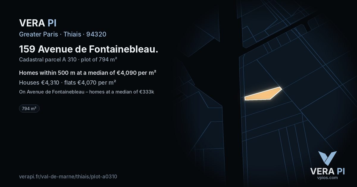 159 Avenue de Fontainebleau, Thiais at night – the plot lit, the parcels around coloured by the prices near them