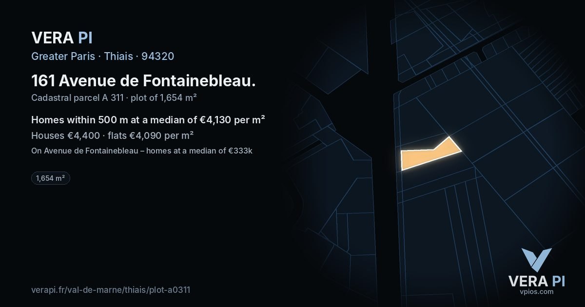 161 Avenue de Fontainebleau, Thiais at night – the plot lit, the parcels around coloured by the prices near them