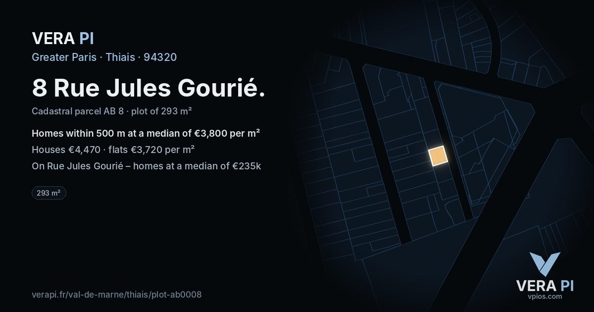 8 Rue Jules Gourié, Thiais at night – the plot lit, the parcels around coloured by the prices near them