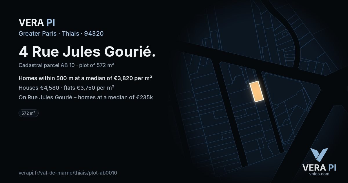 4 Rue Jules Gourié, Thiais at night – the plot lit, the parcels around coloured by the prices near them