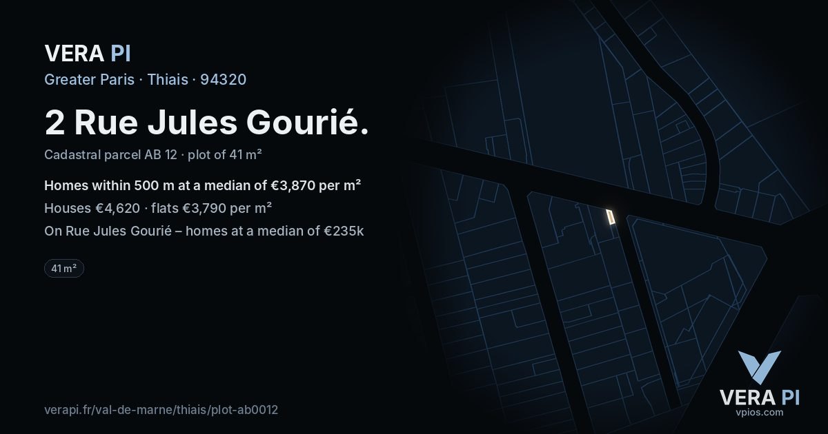 2 Rue Jules Gourié, Thiais at night – the plot lit, the parcels around coloured by the prices near them