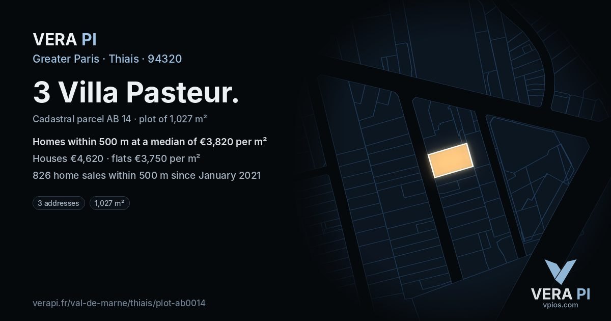 3 Villa Pasteur, Thiais at night – the plot lit, the parcels around coloured by the prices near them