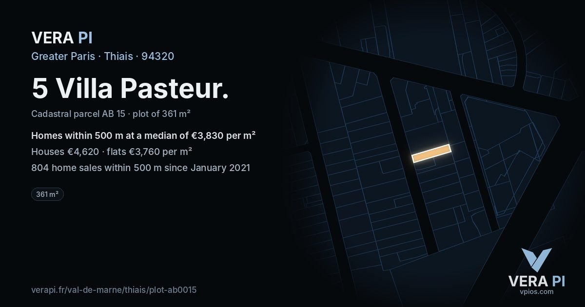 5 Villa Pasteur, Thiais at night – the plot lit, the parcels around coloured by the prices near them