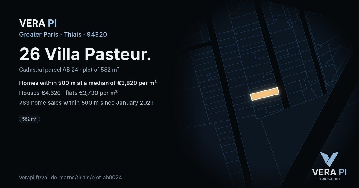 26 Villa Pasteur, Thiais at night – the plot lit, the parcels around coloured by the prices near them
