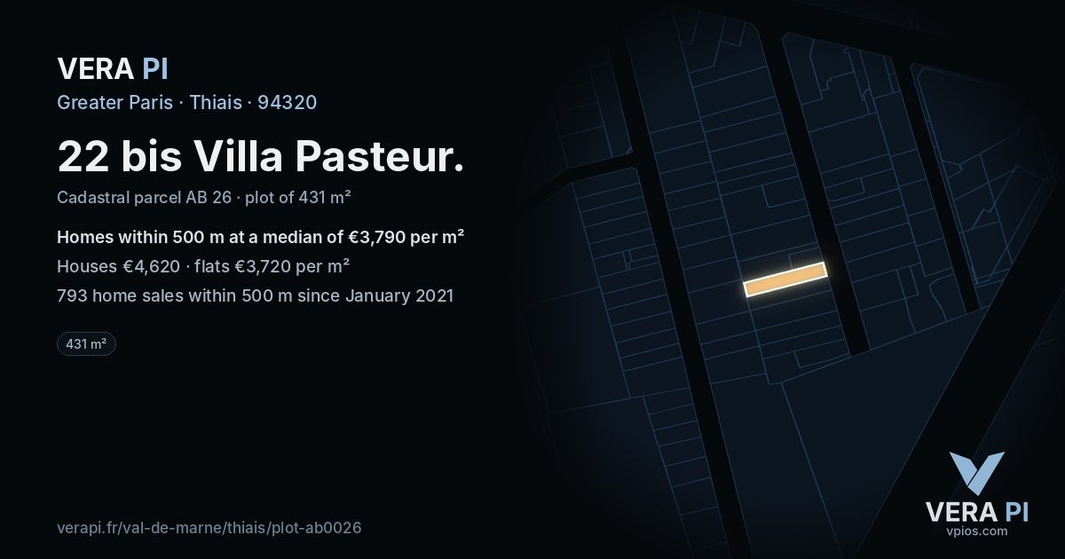 22 bis Villa Pasteur, Thiais at night – the plot lit, the parcels around coloured by the prices near them