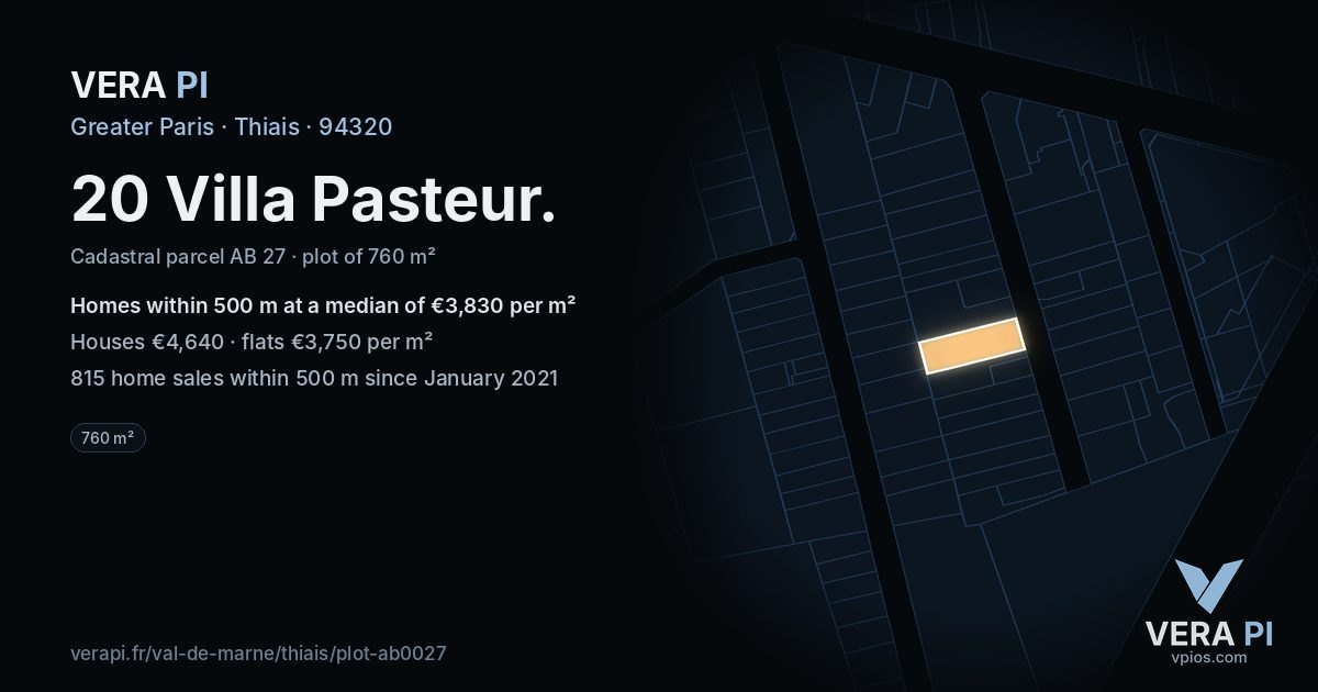 20 Villa Pasteur, Thiais at night – the plot lit, the parcels around coloured by the prices near them