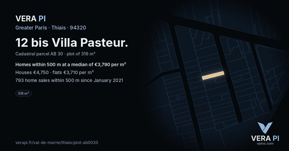 12 bis Villa Pasteur, Thiais at night – the plot lit, the parcels around coloured by the prices near them