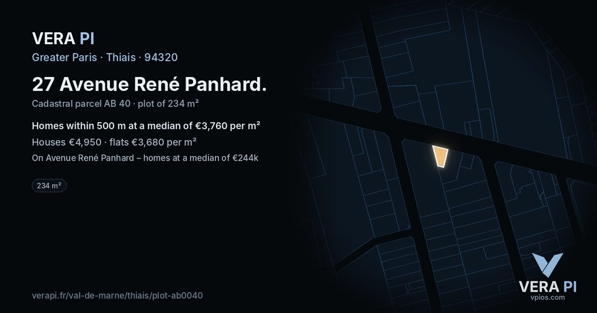 27 Avenue René Panhard, Thiais at night – the plot lit, the parcels around coloured by the prices near them