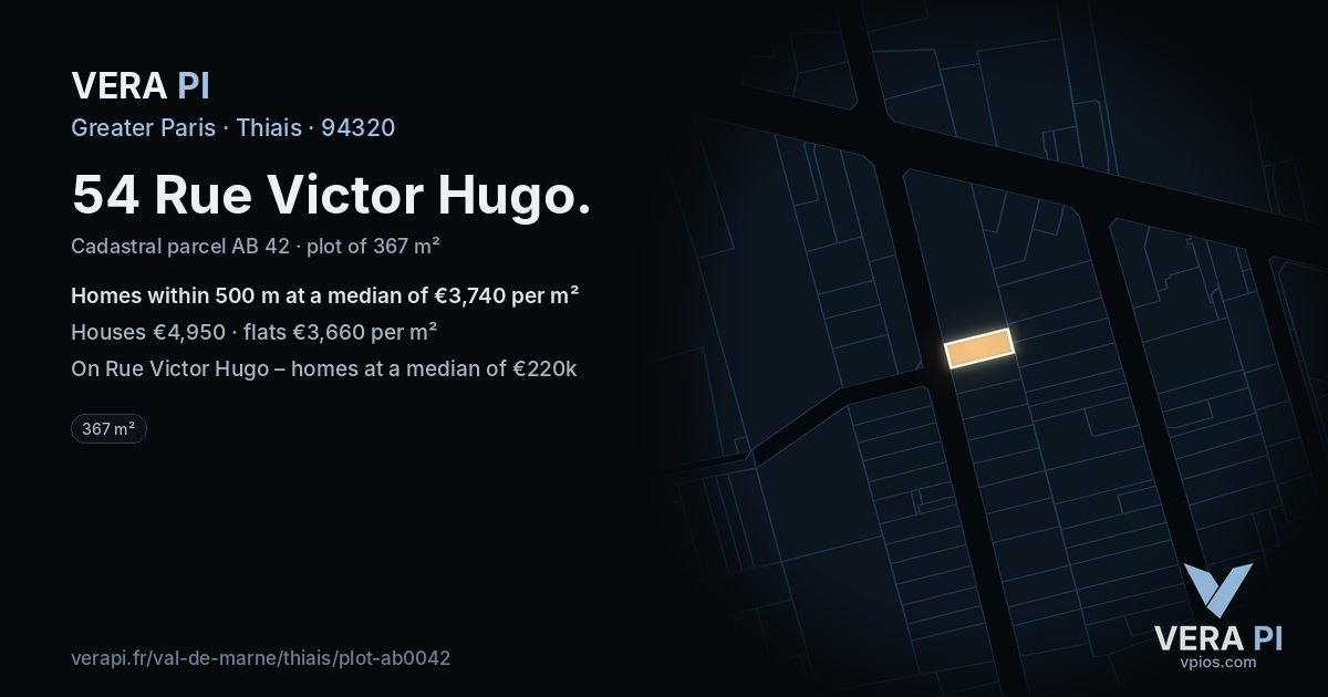 54 Rue Victor Hugo, Thiais at night – the plot lit, the parcels around coloured by the prices near them