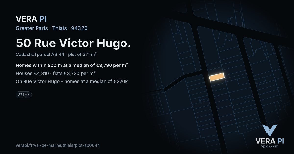 50 Rue Victor Hugo, Thiais at night – the plot lit, the parcels around coloured by the prices near them