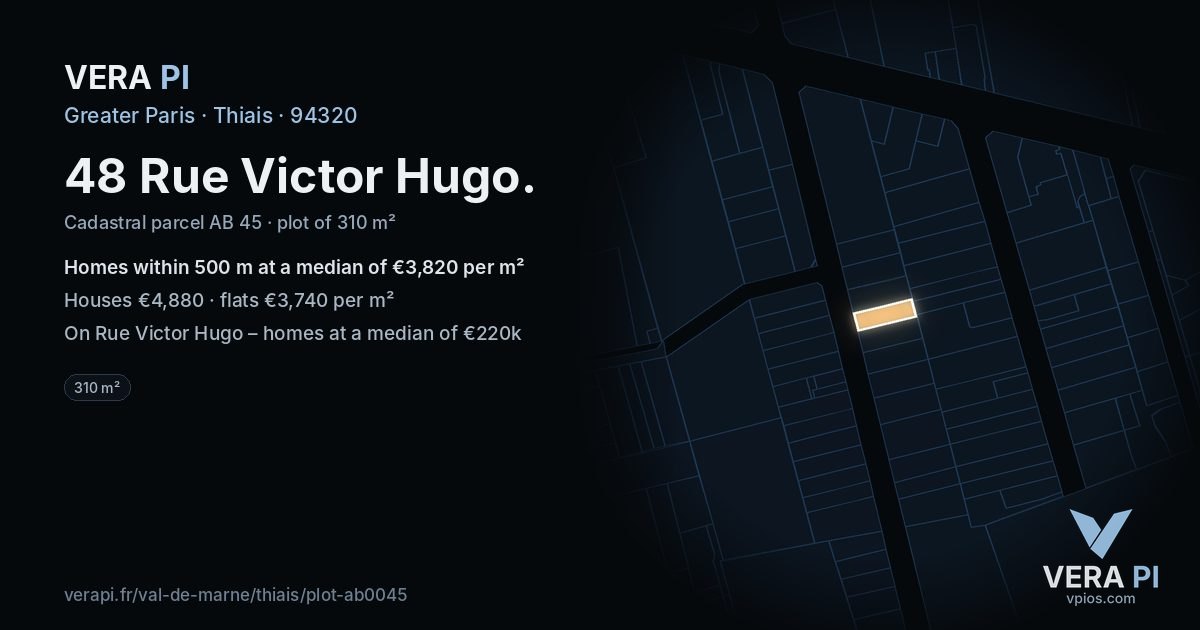 48 Rue Victor Hugo, Thiais at night – the plot lit, the parcels around coloured by the prices near them