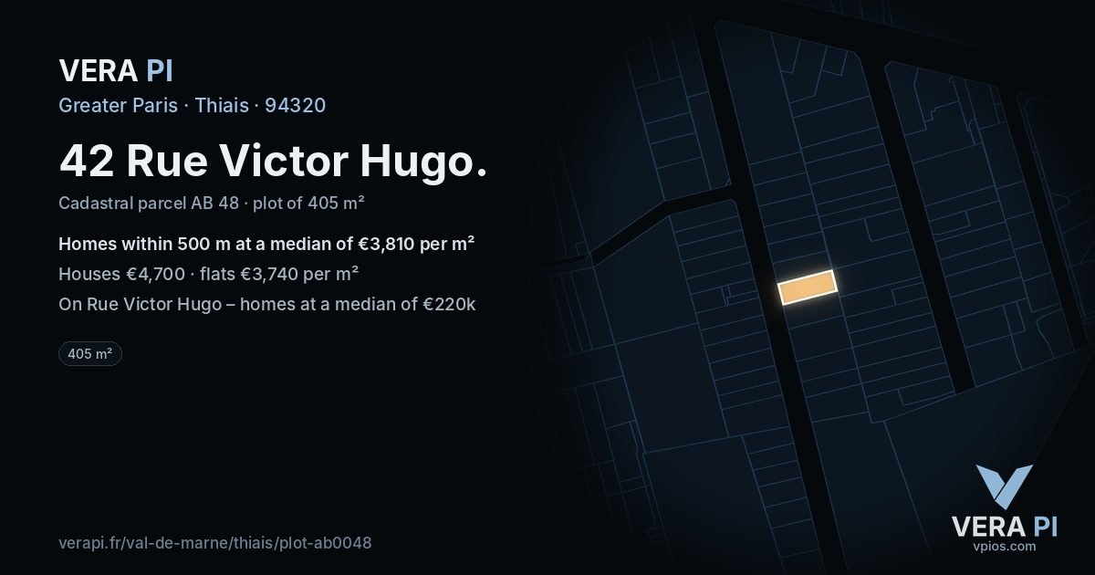42 Rue Victor Hugo, Thiais at night – the plot lit, the parcels around coloured by the prices near them