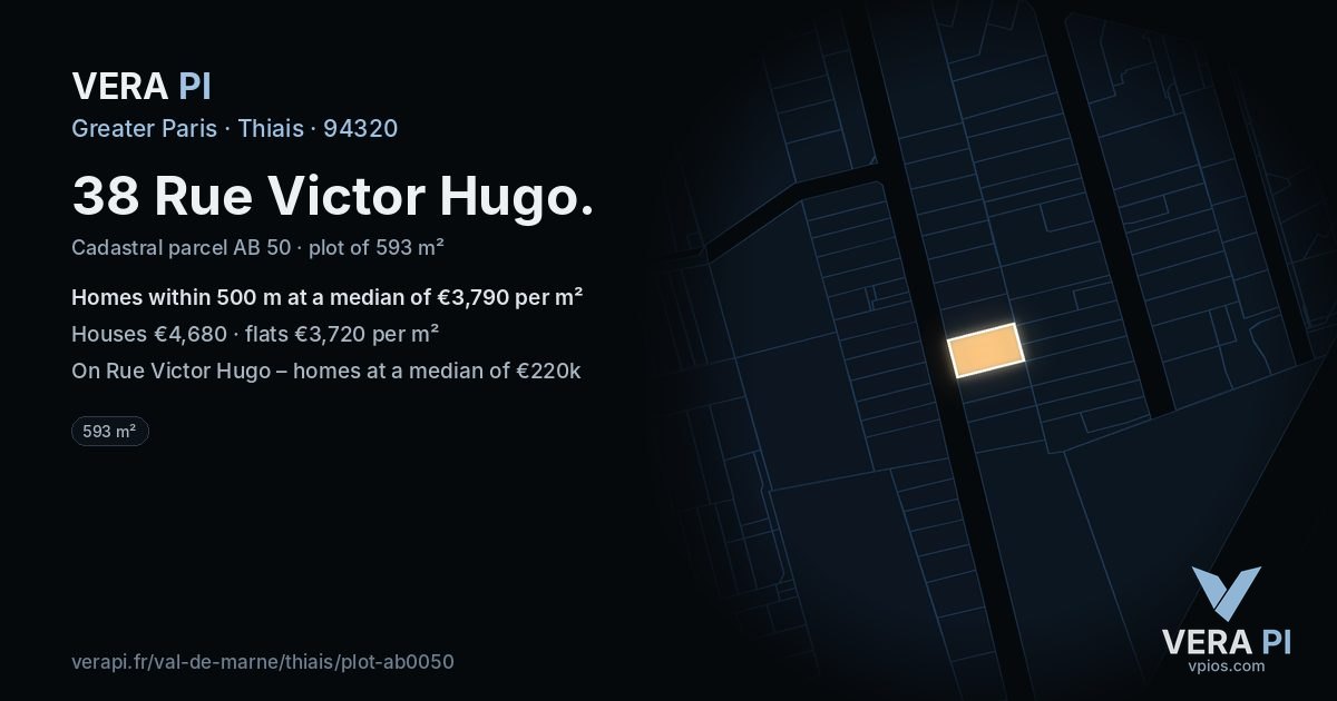 38 Rue Victor Hugo, Thiais at night – the plot lit, the parcels around coloured by the prices near them
