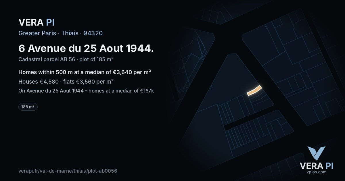 6 Avenue du 25 Aout 1944, Thiais at night – the plot lit, the parcels around coloured by the prices near them