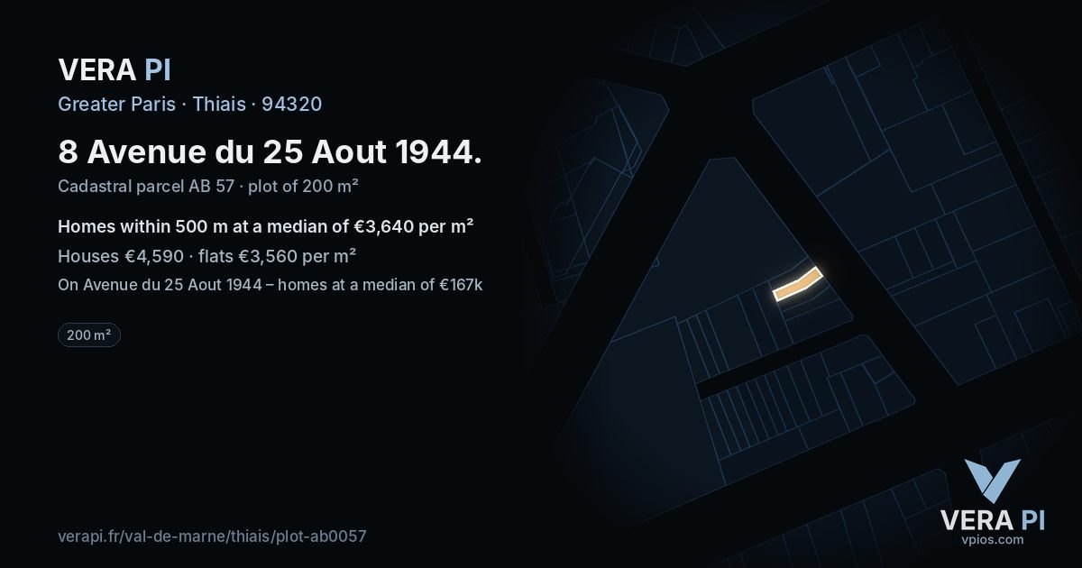 8 Avenue du 25 Aout 1944, Thiais at night – the plot lit, the parcels around coloured by the prices near them