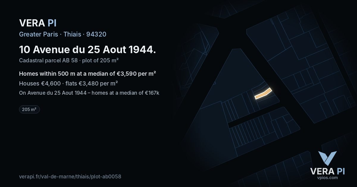 10 Avenue du 25 Aout 1944, Thiais at night – the plot lit, the parcels around coloured by the prices near them