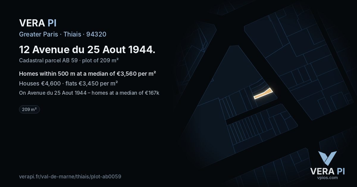 12 Avenue du 25 Aout 1944, Thiais at night – the plot lit, the parcels around coloured by the prices near them