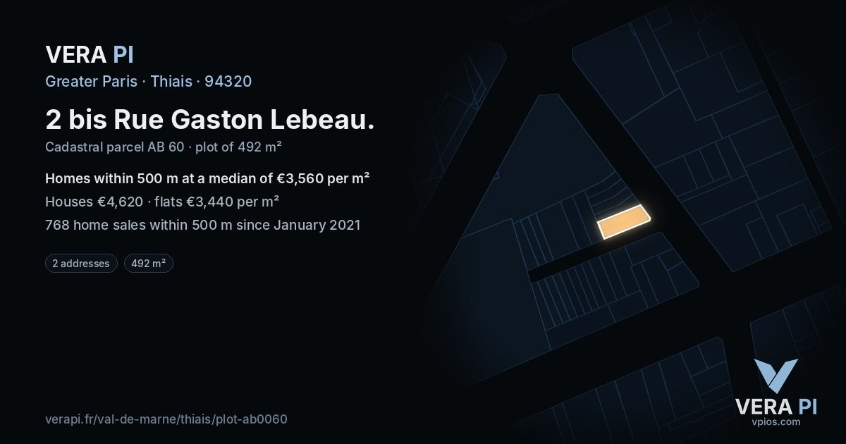 2 bis Rue Gaston Lebeau, Thiais at night – the plot lit, the parcels around coloured by the prices near them