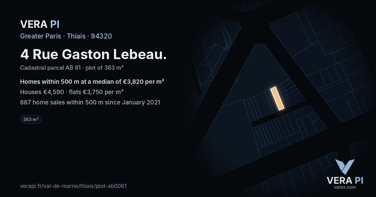 4 Rue Gaston Lebeau, Thiais at night – the plot lit, the parcels around coloured by the prices near them
