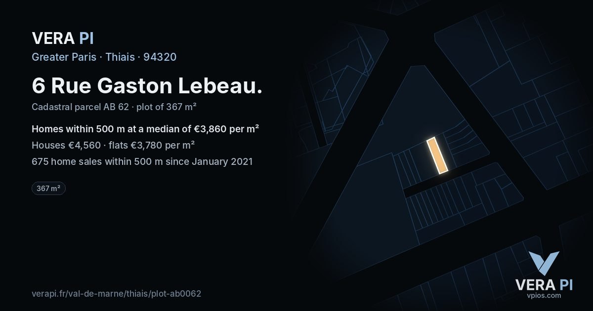 6 Rue Gaston Lebeau, Thiais at night – the plot lit, the parcels around coloured by the prices near them